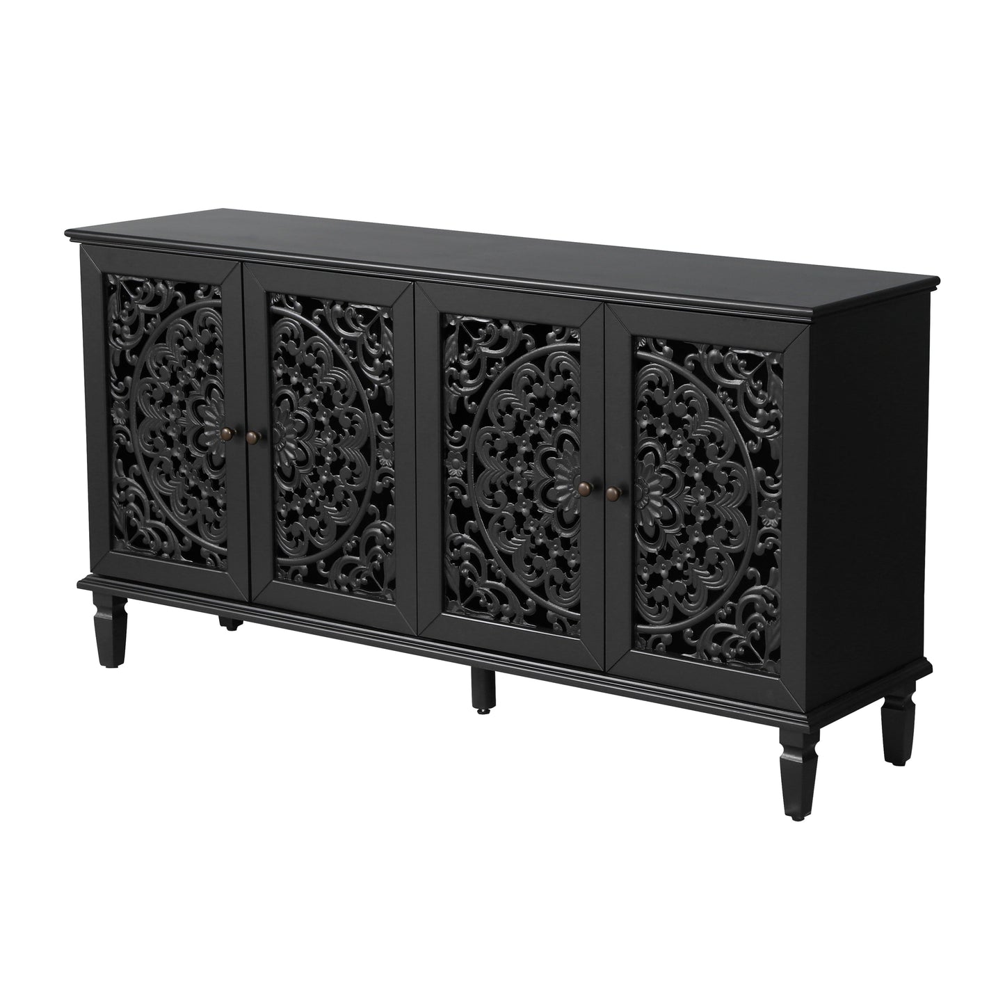 60-inch antique buffet cabinet with floral carved doors in black finish HouseOfZazla on Tampa Home & Garden Store