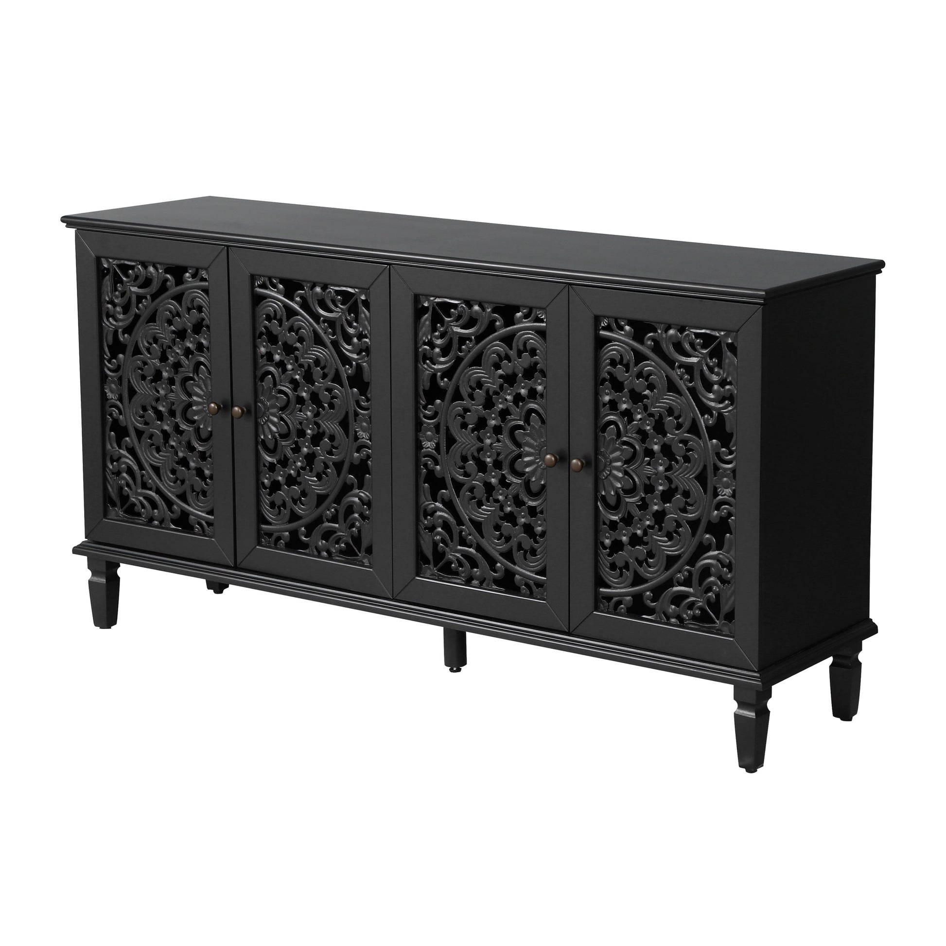 60-inch antique buffet cabinet with floral carved doors in black finish HouseOfZazla on Tampa Home & Garden Store