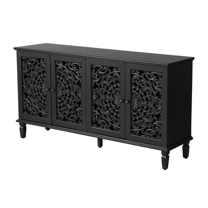 60-inch antique buffet cabinet with floral carved doors in black finish HouseOfZazla on Tampa Home & Garden Store