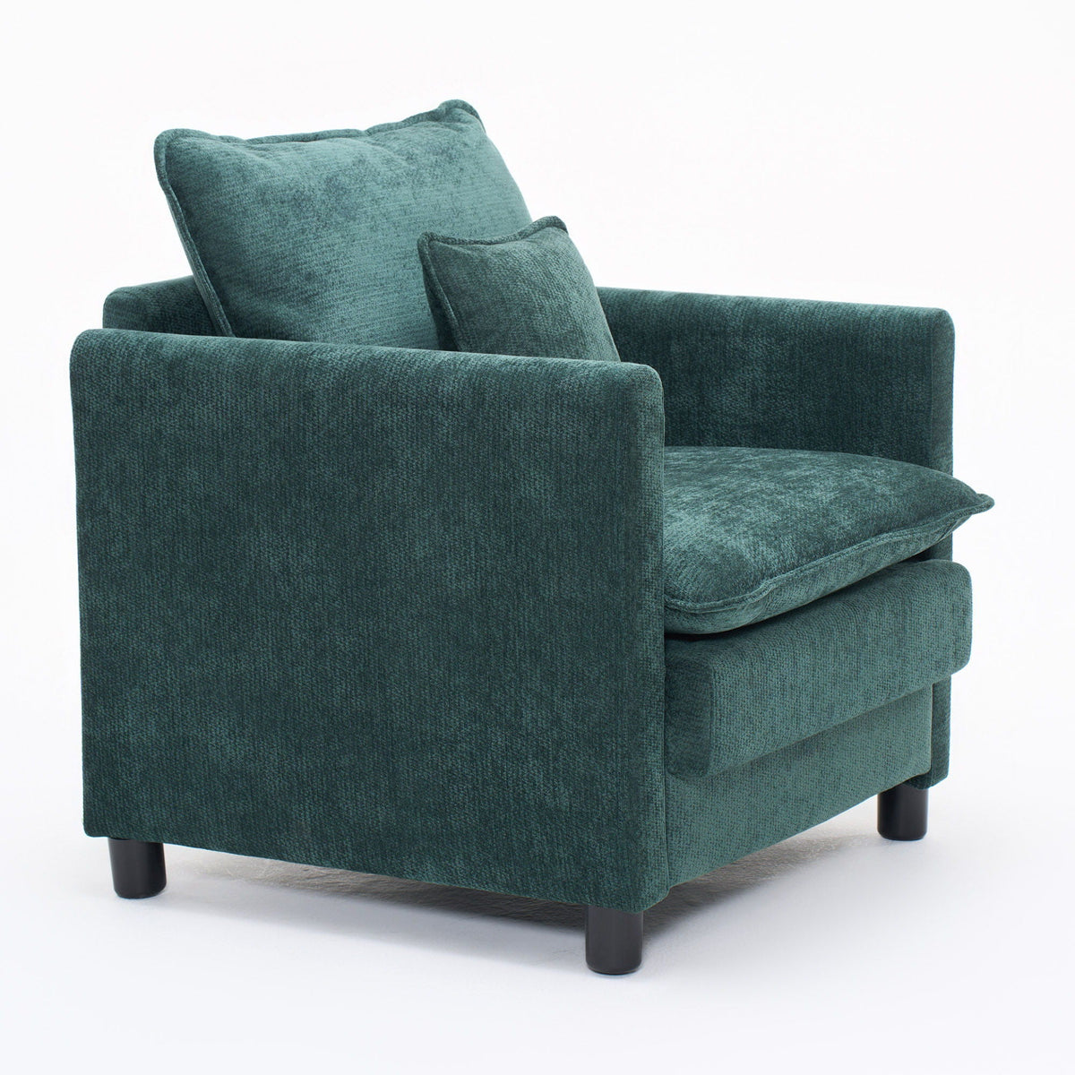 Modern Reading Armchair by HouseOfZazla in teal fabric with lumbar cushion and black legs on Tampa Home & Garden Store