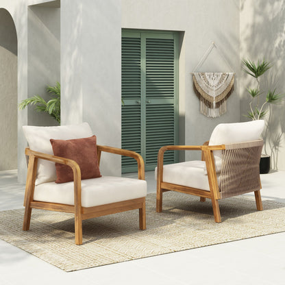 Solid Wood Lounge Chair With Woven Backrest