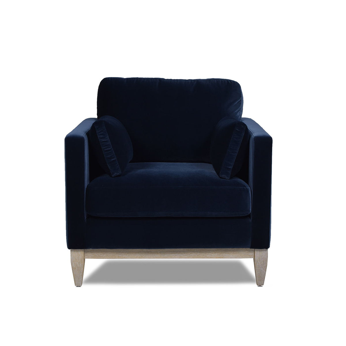 Modern Farmhouse Arm Chair navy velvet with wood legs, reversible cushions HouseOfZazla on Tampa Home & Garden Store