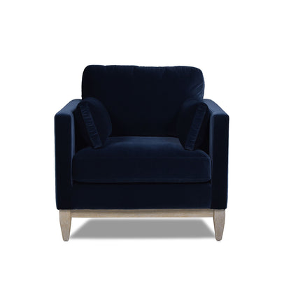 Modern Farmhouse Arm Chair navy velvet with wood legs, reversible cushions HouseOfZazla on Tampa Home & Garden Store