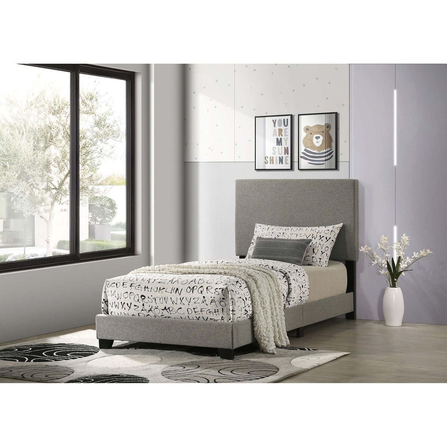 Efram Panel Bed pair, grey upholstered platform bed frames by HouseOfZazla on Tampa Home & Garden Store