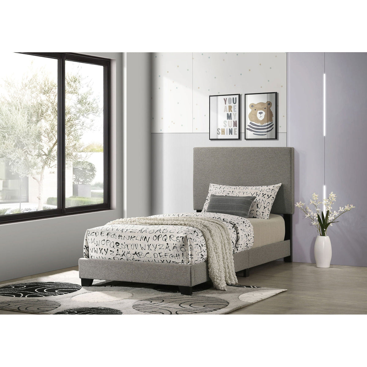 Efram Panel Bed pair, grey upholstered platform bed frames by HouseOfZazla on Tampa Home & Garden Store