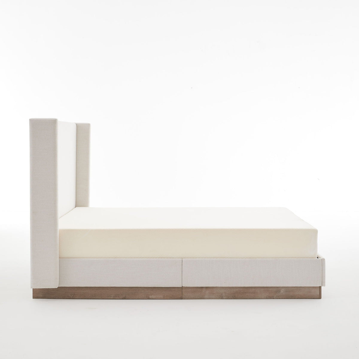 Hosford Minimalist Upholstered Wingback Bed in beige fabric by HouseOfZazla on Tampa Home & Garden Store