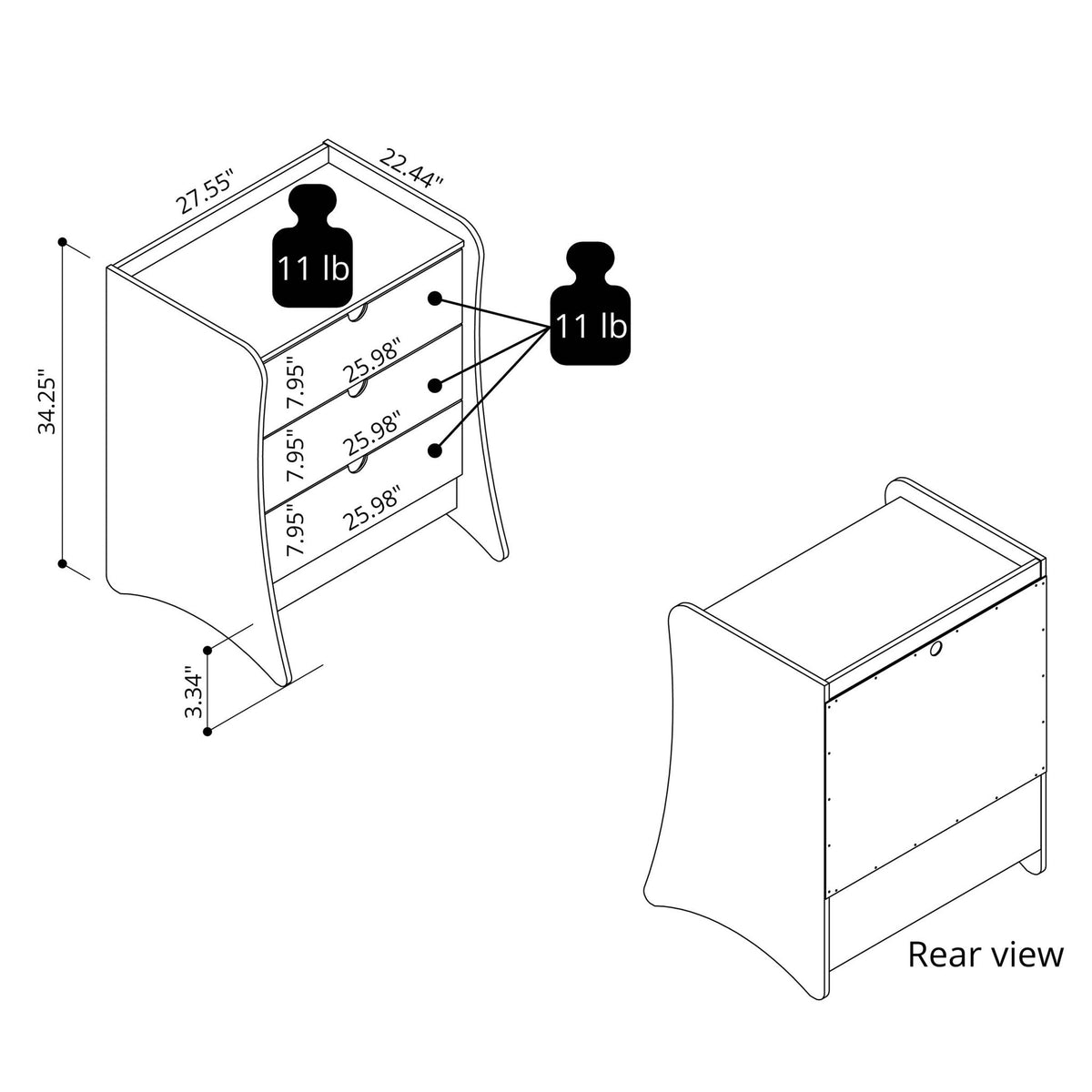 Nightstand with 3 Drawers and Quiet Glide by HouseOfZazla, white or gray accent nightstand on Tampa Home & Garden Store