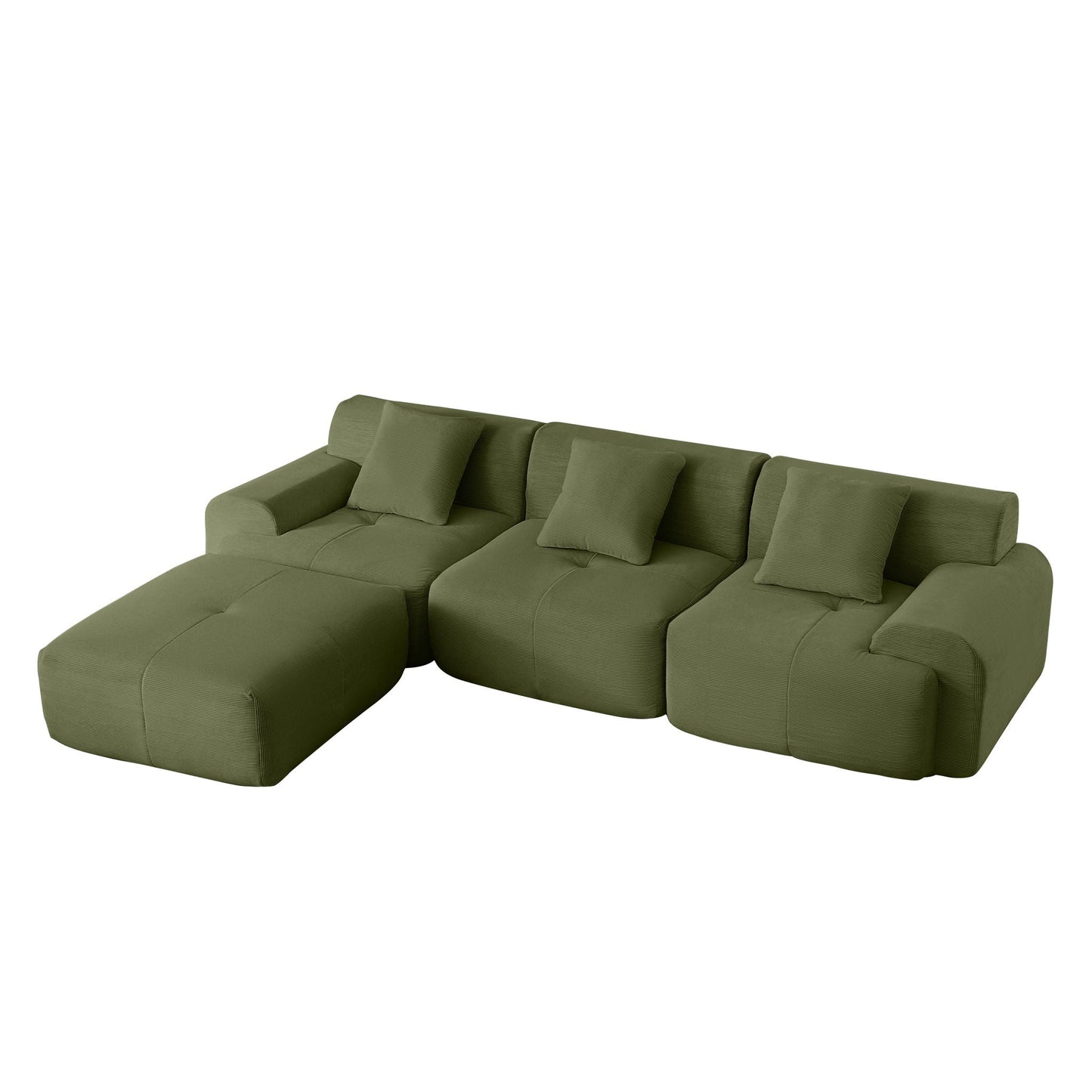 L-shaped modular sofa with movable ottoman in olive green fabric, 2-piece set HouseOfZazla on Tampa Home & Garden Store