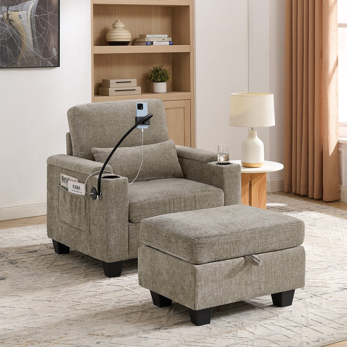 Brown Single Sofa Recliner and Manual Backrest