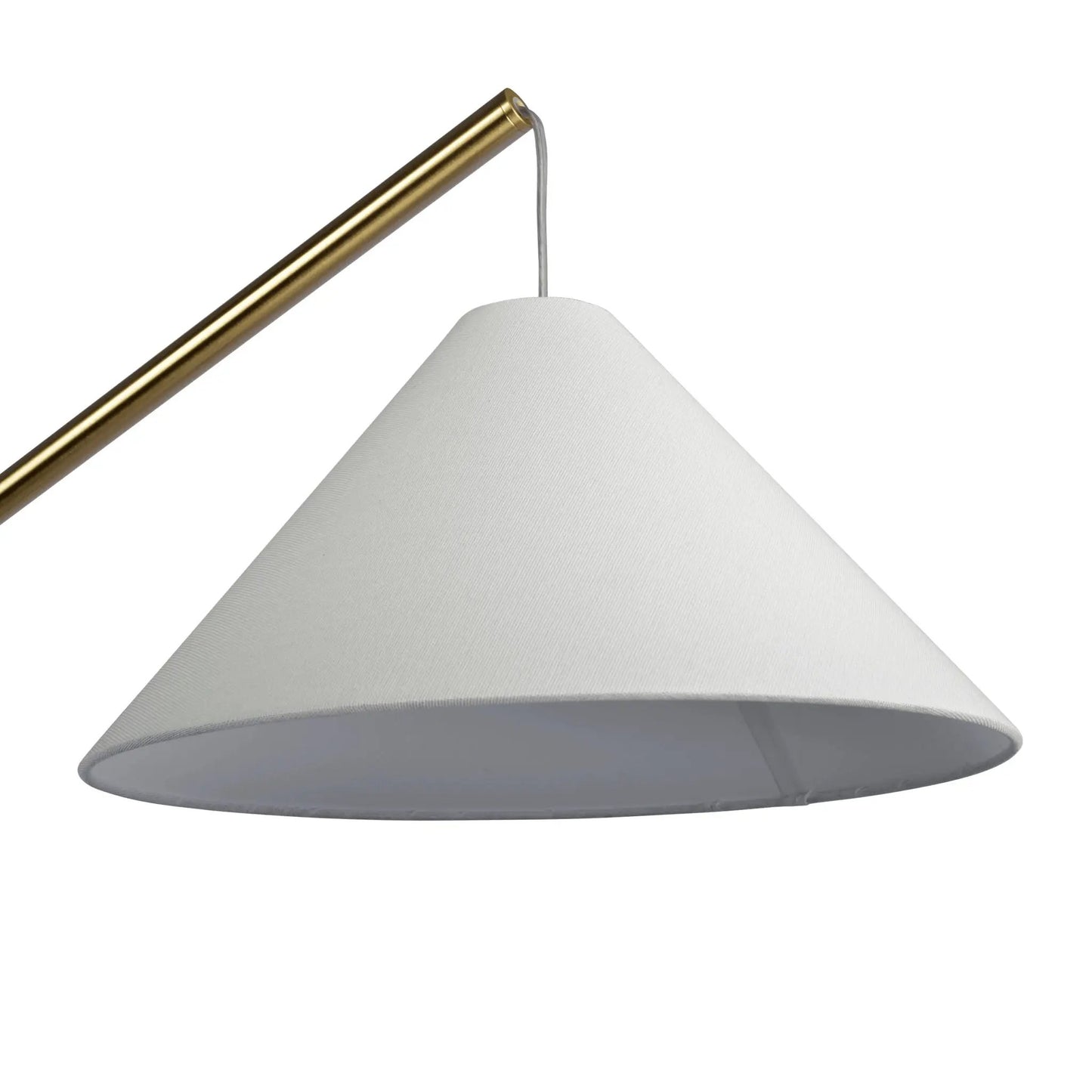 Lisbon floor lamp with antique brass coned arm and white fabric shade on Tampa Home & Garden Store
