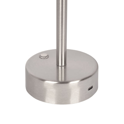 Elegance rechargeable LED table lamp with brushed stainless steel finish and touch switch on Tampa Home & Garden Store