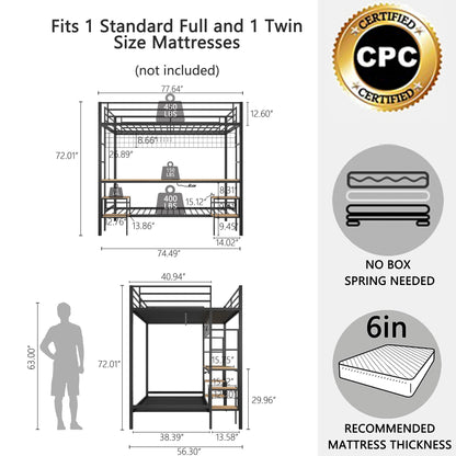 Ethan bunk bed with desk and storage shelves; metal frame and charging station by HouseOfZazla on Tampa Home & Garden Store