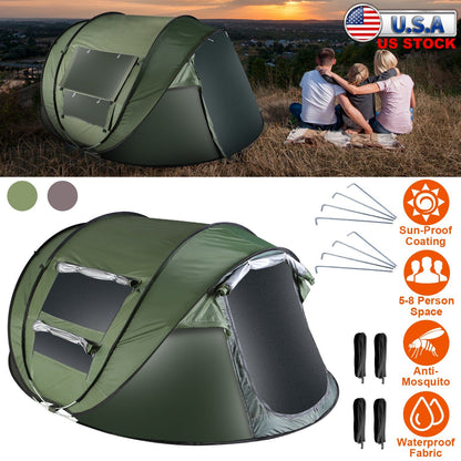 GemGear 3-4 person pop-up tent olive green with mosquito-net windows, waterproof instant setup on Tampa Home & Garden Store