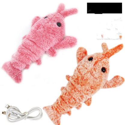 Electric jumping shrimp plush toy pair in pink and orange with USB charging cable on Tampa Home & Garden Store