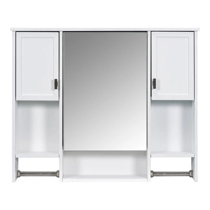 Medicine cabinet with mirror center and white framed side doors with towel bars on Tampa Home & Garden Store