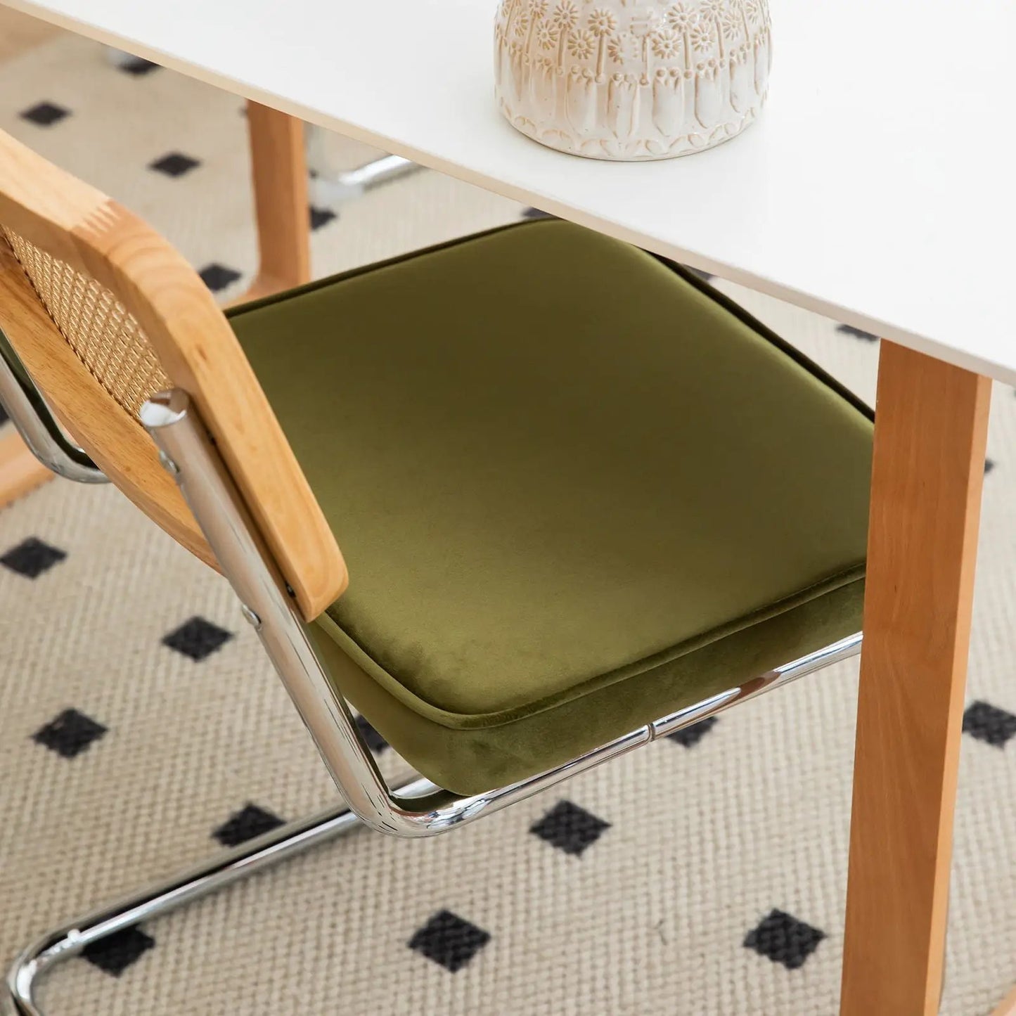 Rattan Accent Dining Chairs With Painted Legs