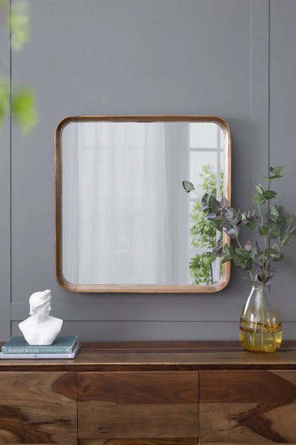 Square Mirror with Wood Frame Living Room Brown
