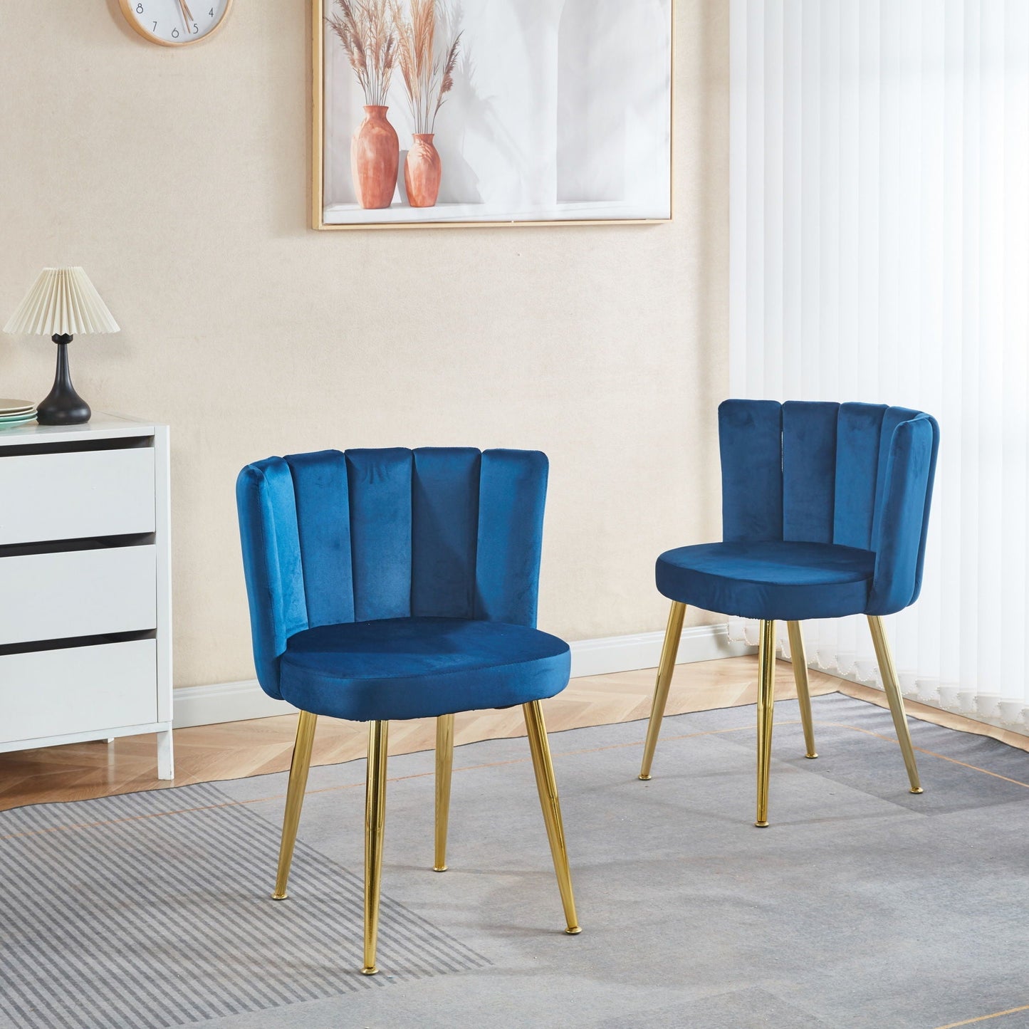 Ergonomic dining chair set of 2 by HouseOfZazla in blue velvet with gold legs on Tampa Home & Garden Store