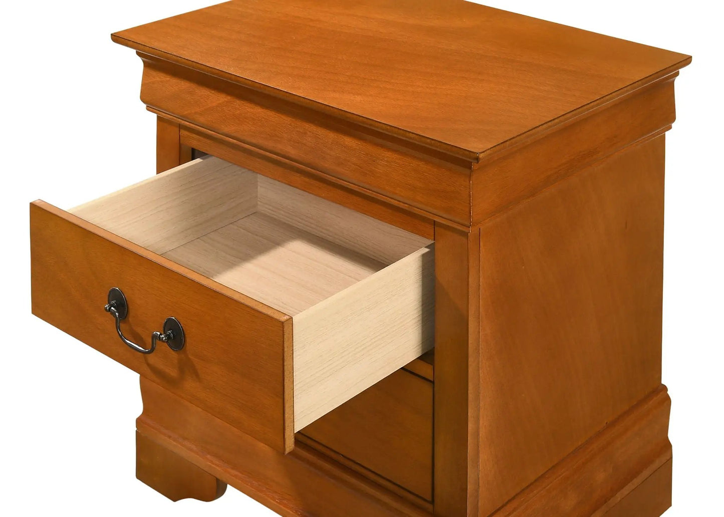 Traditional Style Design Nightstand warm cherry wood with metal pulls by Unique Piece Furniture on Tampa Home & Garden Store