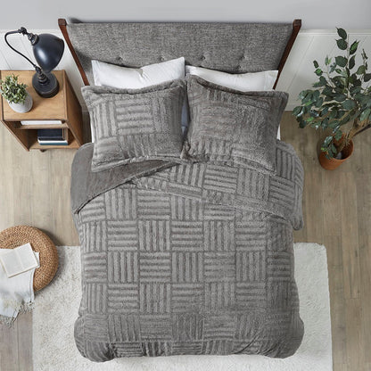 King/Cal King faux fur down-alternative comforter mini set gray quilt with 2 pillows HouseOfZazla on Tampa Home & Garden Store
