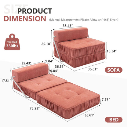 Folding futon chair with removable back cushion, convertible sleeper, coral fabric on Tampa Home & Garden Store