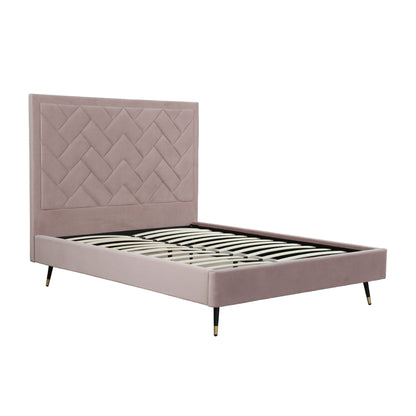 Crosby bed with upholstered headboard and slats in rose finish with black legs on Tampa Home & Garden Store