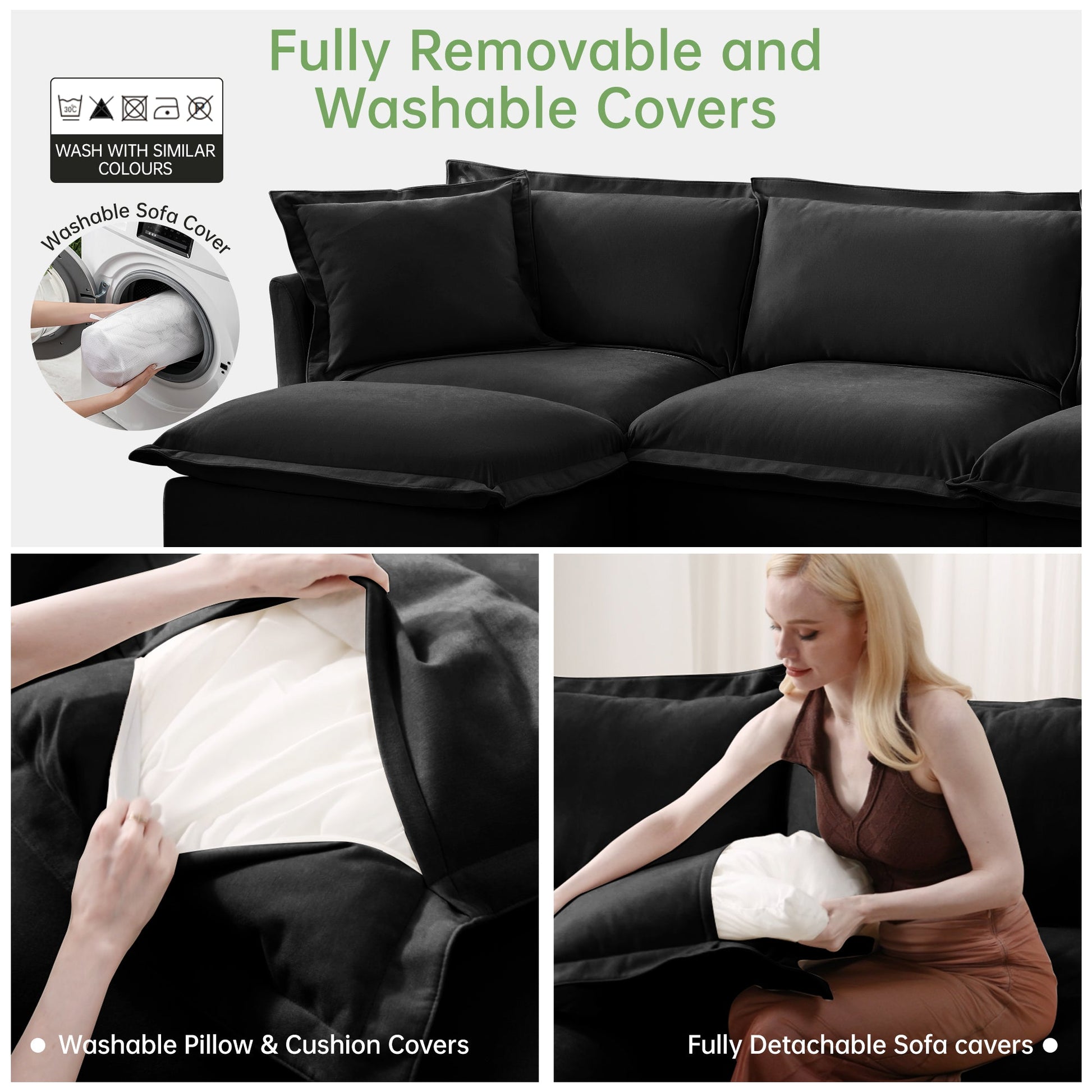 Upholstered Slipcovered Armchair with Ottoman in black fabric by HouseOfZazla removable covers on Tampa Home & Garden Store