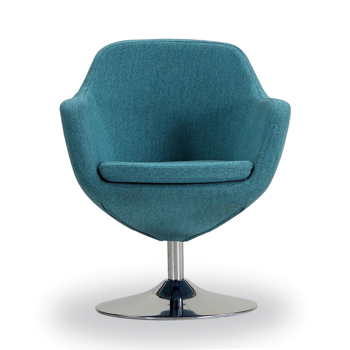HouseOfZazla Caisson swivel lounge chair in teal fabric with chrome pedestal base on Tampa Home & Garden Store