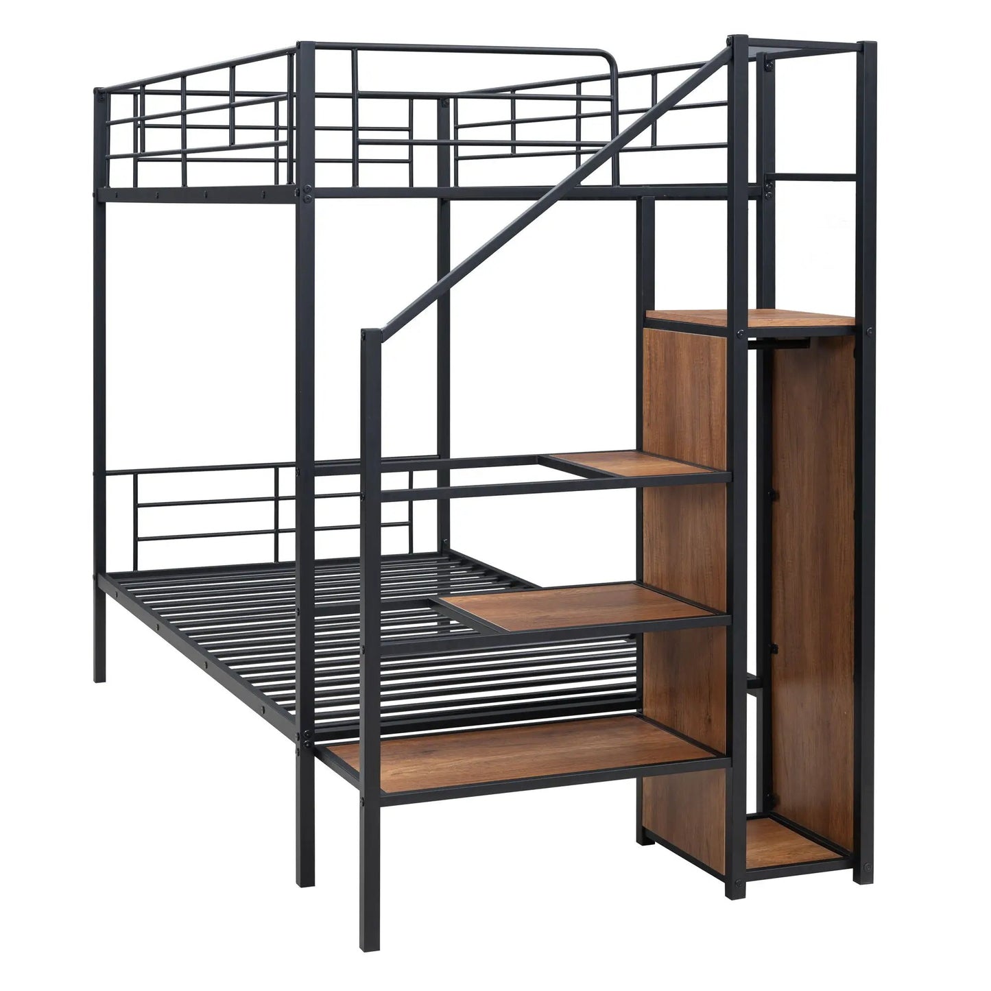 Bunk Bed With Lateral Storage Ladder and Wardrobe