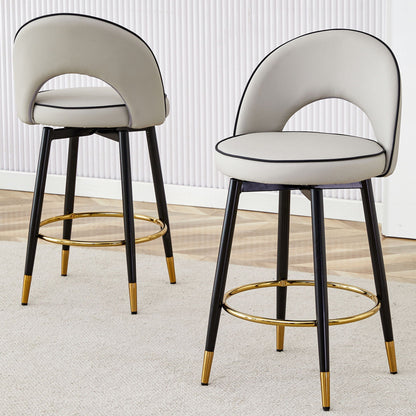 Modern upholstered bar stools set of 2 with curved back, light gray seats, black legs rotatable on Tampa Home & Garden Store