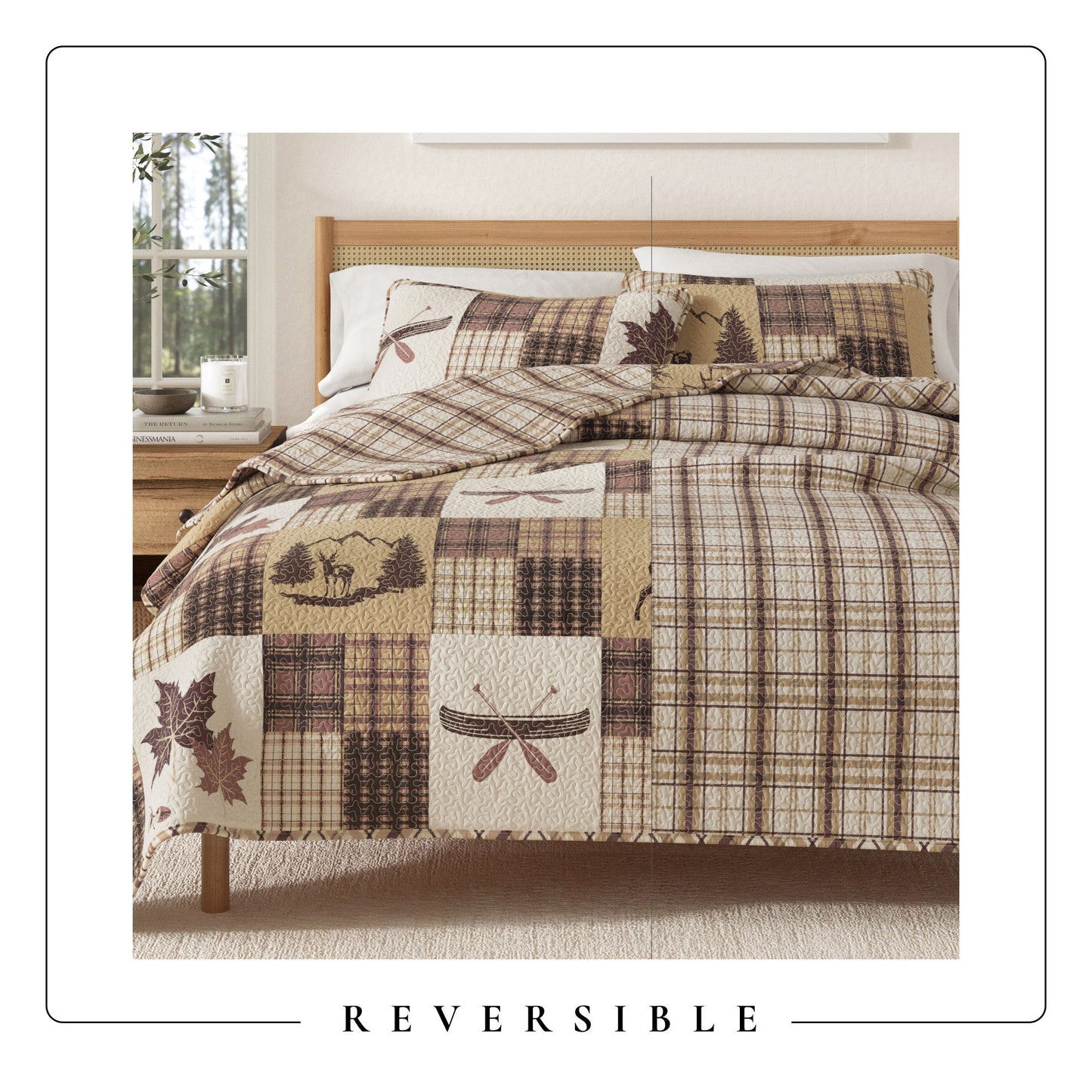 Cozy Cabin Quilt Set Featuring Deer and Trees