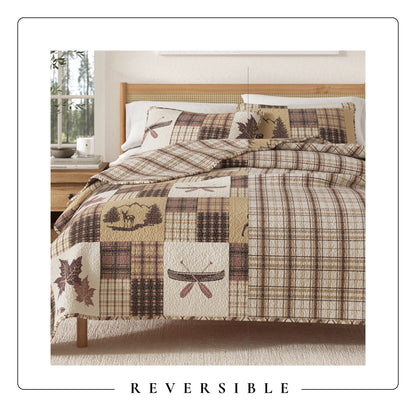 Cozy Cabin Quilt Set Featuring Deer and Trees