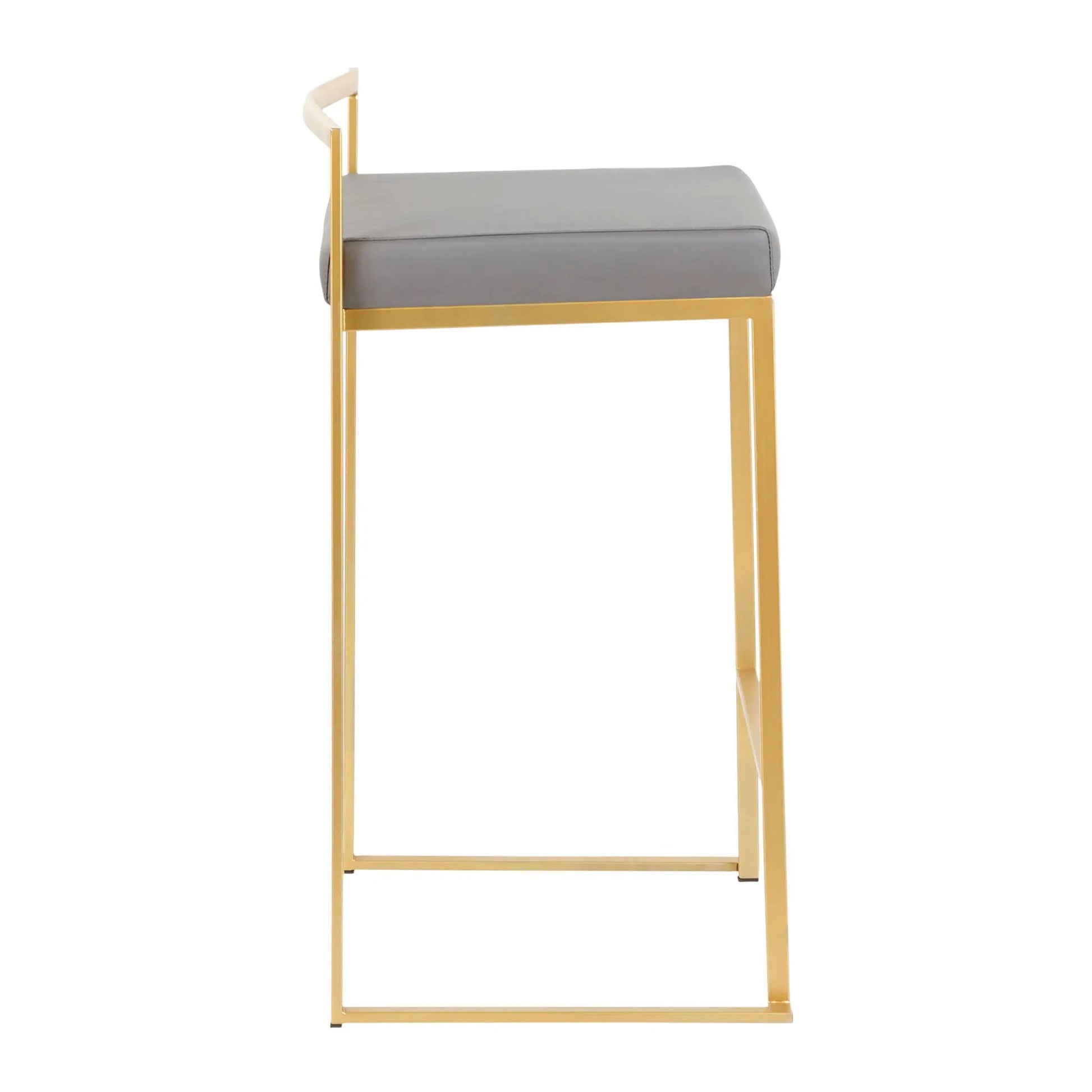 Fuji Glam Counter Stool set 2, grey upholstery, gold frame by Unique Piece Furniture on Tampa Home & Garden Store