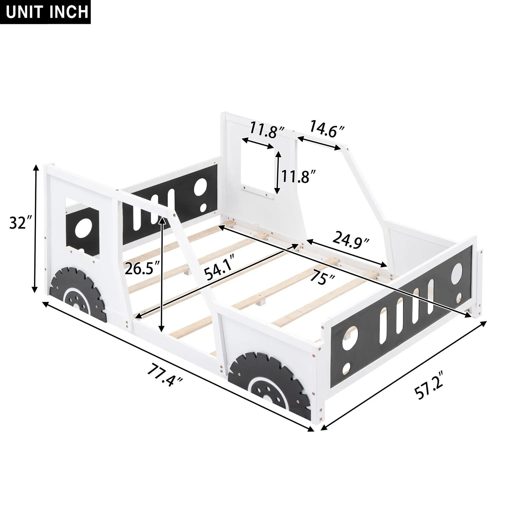 Classic car-shaped platform bed with wheels in white wood, Unique Piece Furniture on Tampa Home & Garden Store