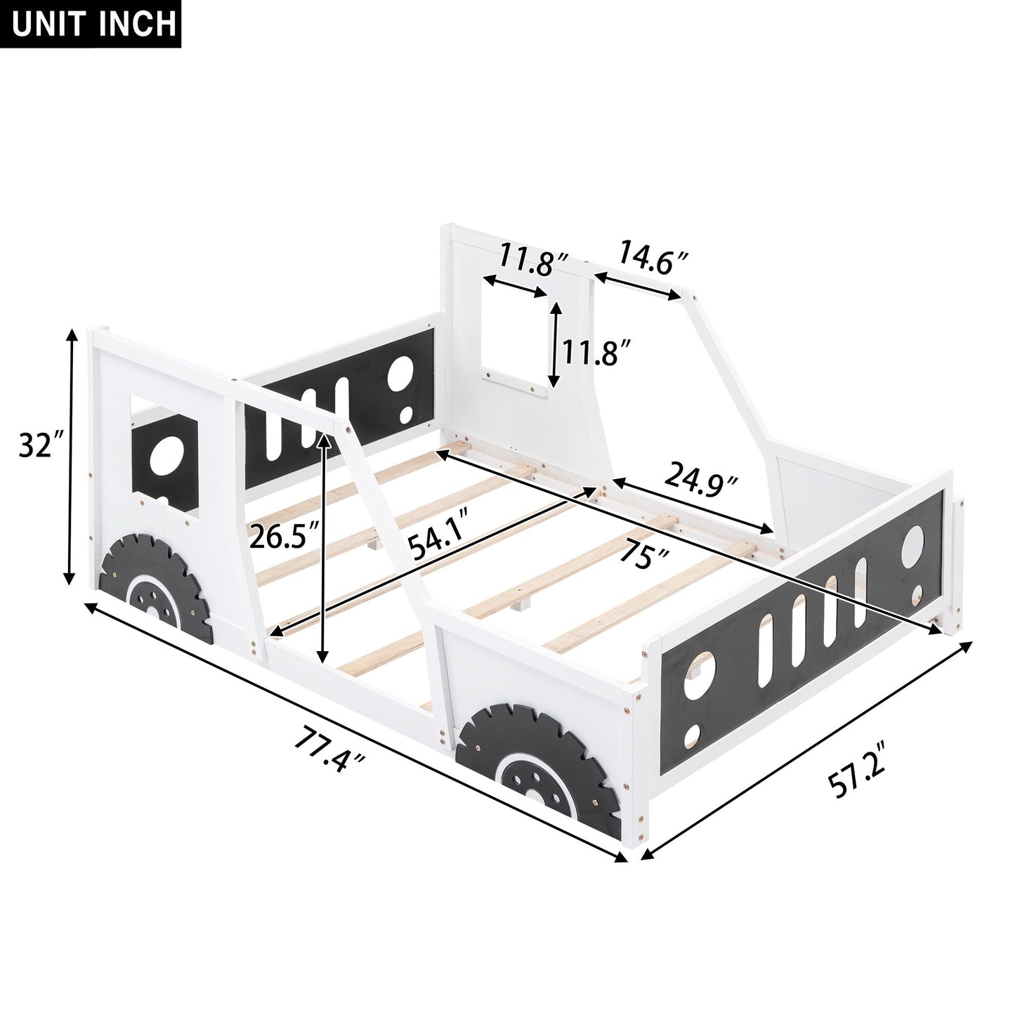 Classic Car Shaped Platform Bed With Wheels white finish wood slat base by HouseOfZazla on Tampa Home & Garden Store