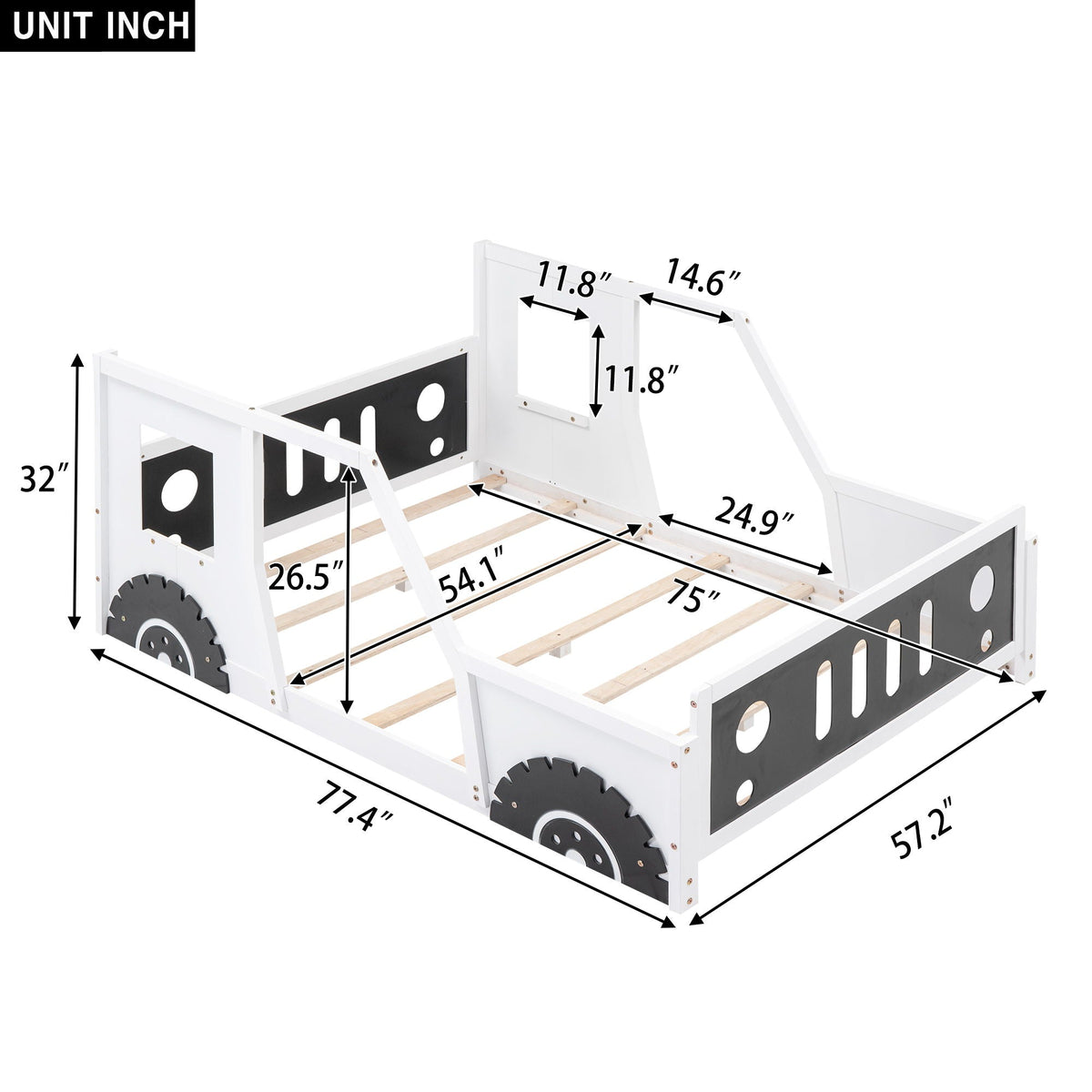 Classic Car Shaped Platform Bed With Wheels white finish wood slat base by HouseOfZazla on Tampa Home & Garden Store