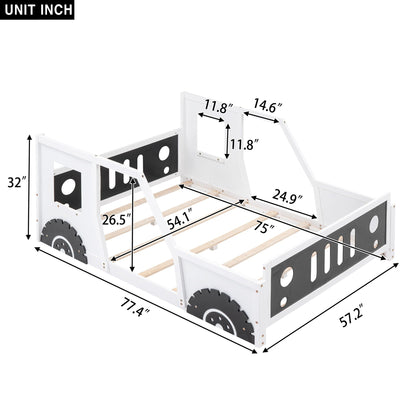 Classic Car Shaped Platform Bed With Wheels white finish wood slat base by HouseOfZazla on Tampa Home & Garden Store