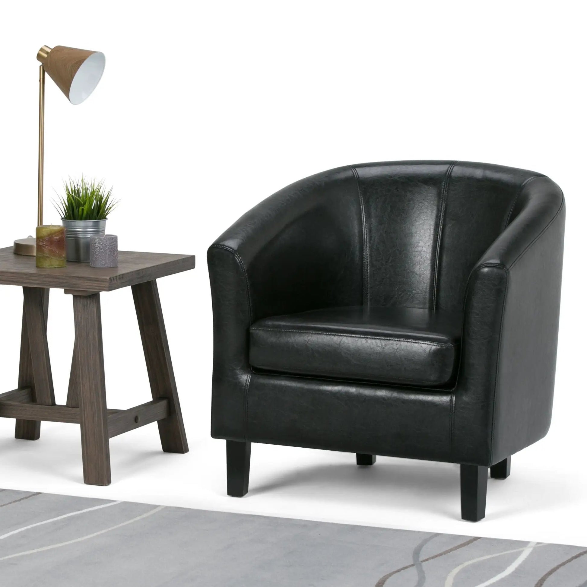 Austin Transitional Tub Chair by Unique Piece Furniture in black leather upholstery arm chair on Tampa Home & Garden Store