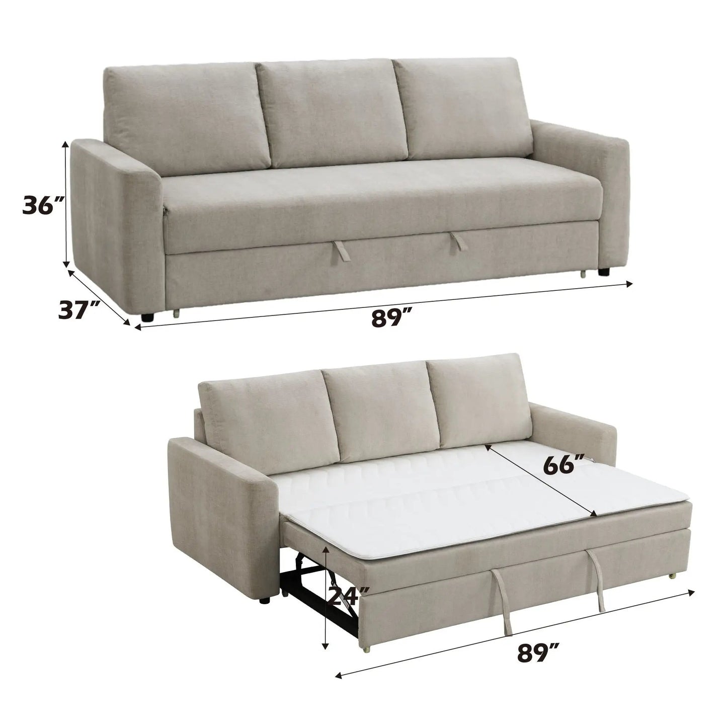 Leira Linen Pull-Out Sleeper Sofa beige by Unique Piece Furniture on Tampa Home & Garden Store