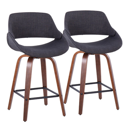 Fabrico Mid-Century Modern counter stools set of 2, dark charcoal fabric back, wood legs on Tampa Home & Garden Store