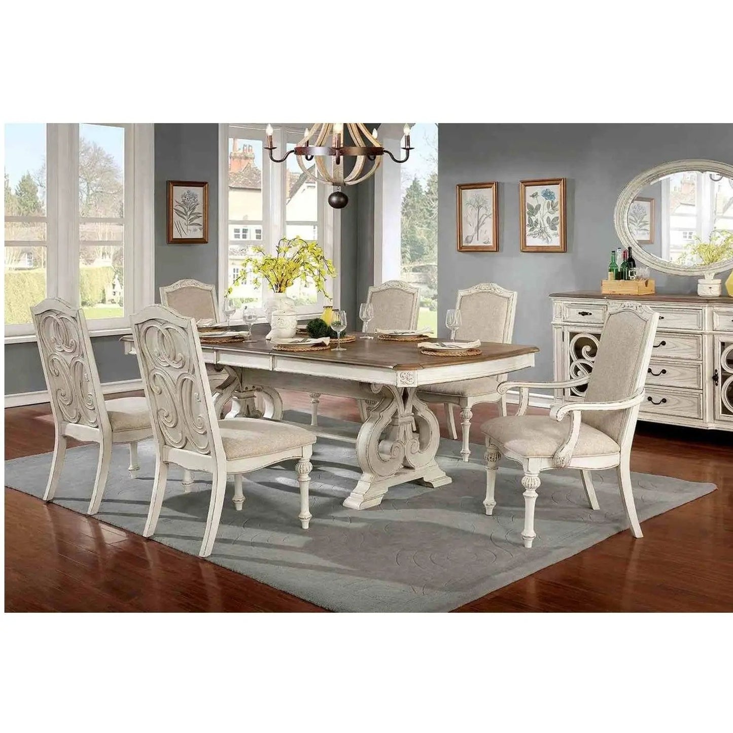 Rustic Dining Set Table and Upholstered Chairs