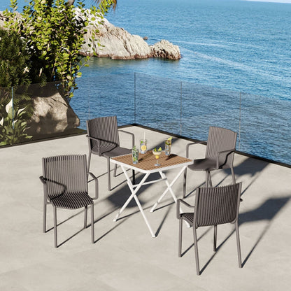 HouseOfZazla 5 Piece Outdoor Set: 4 gray stackable plastic armchairs with folding square table on Tampa Home & Garden Store