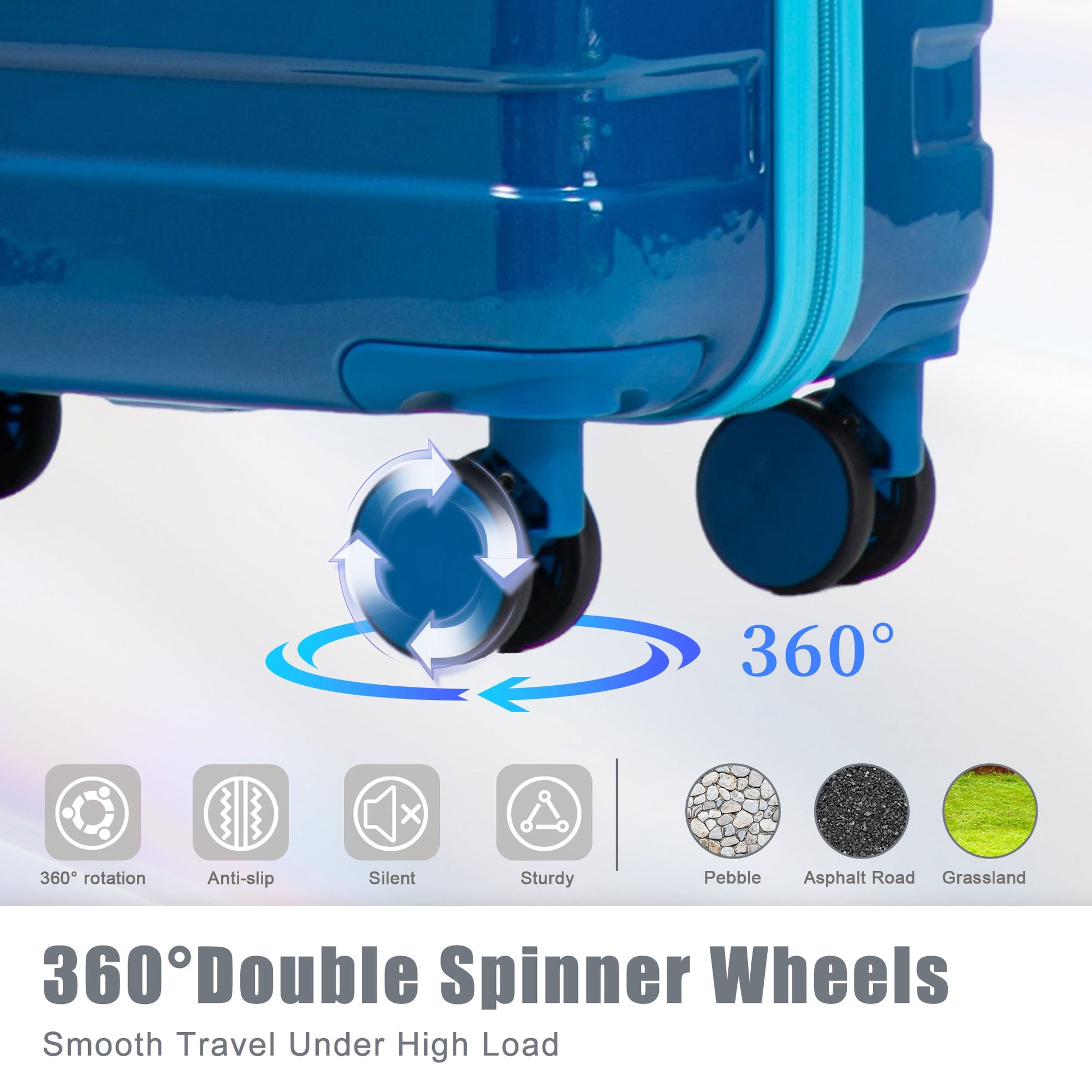 PC Spinner Wheel Luggage Set by HouseOfZazla blue hard-case luggage with 360° spinner wheels on Tampa Home & Garden Store