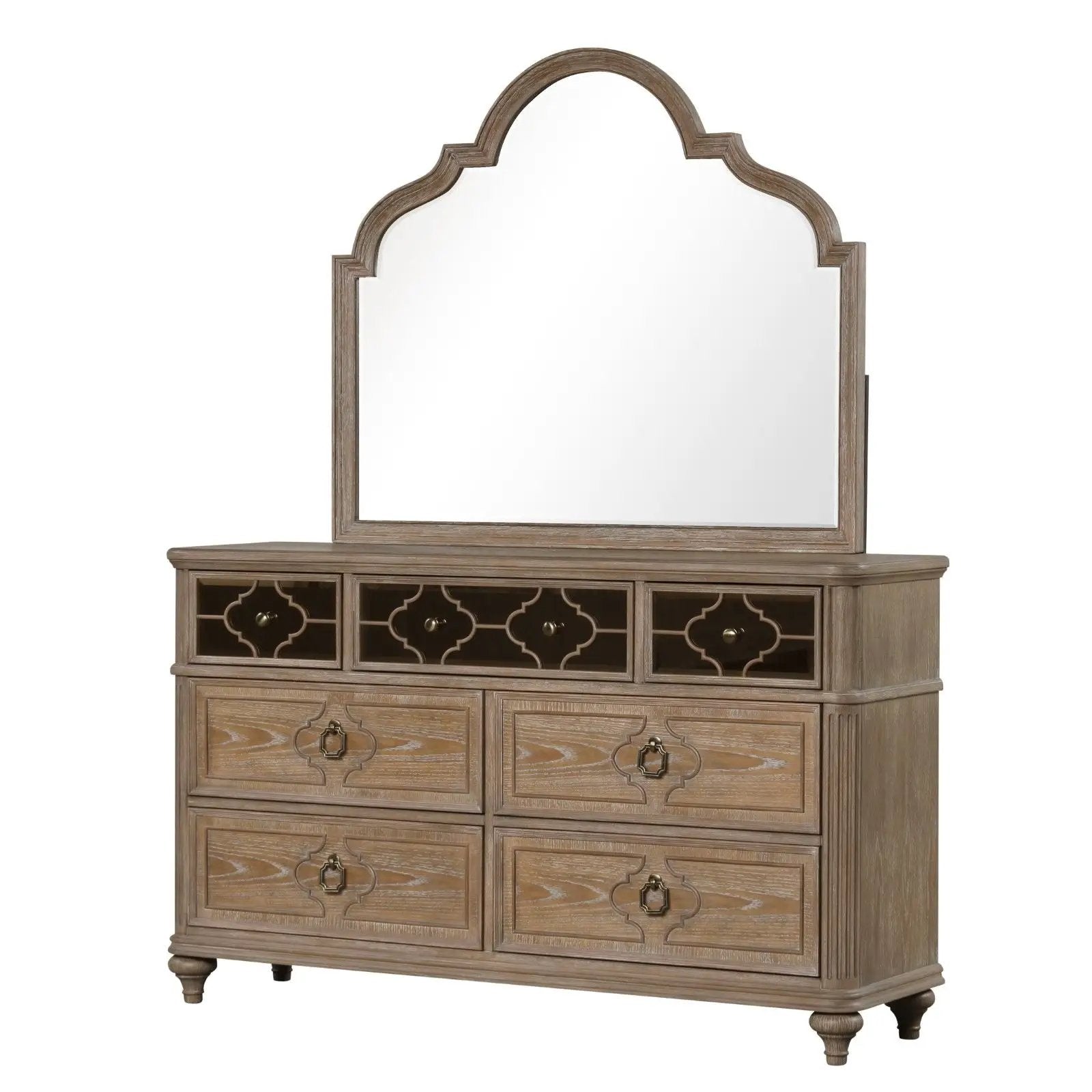 Oak rustic dresser with large arched mirror and dovetail drawers on Tampa Home & Garden Store