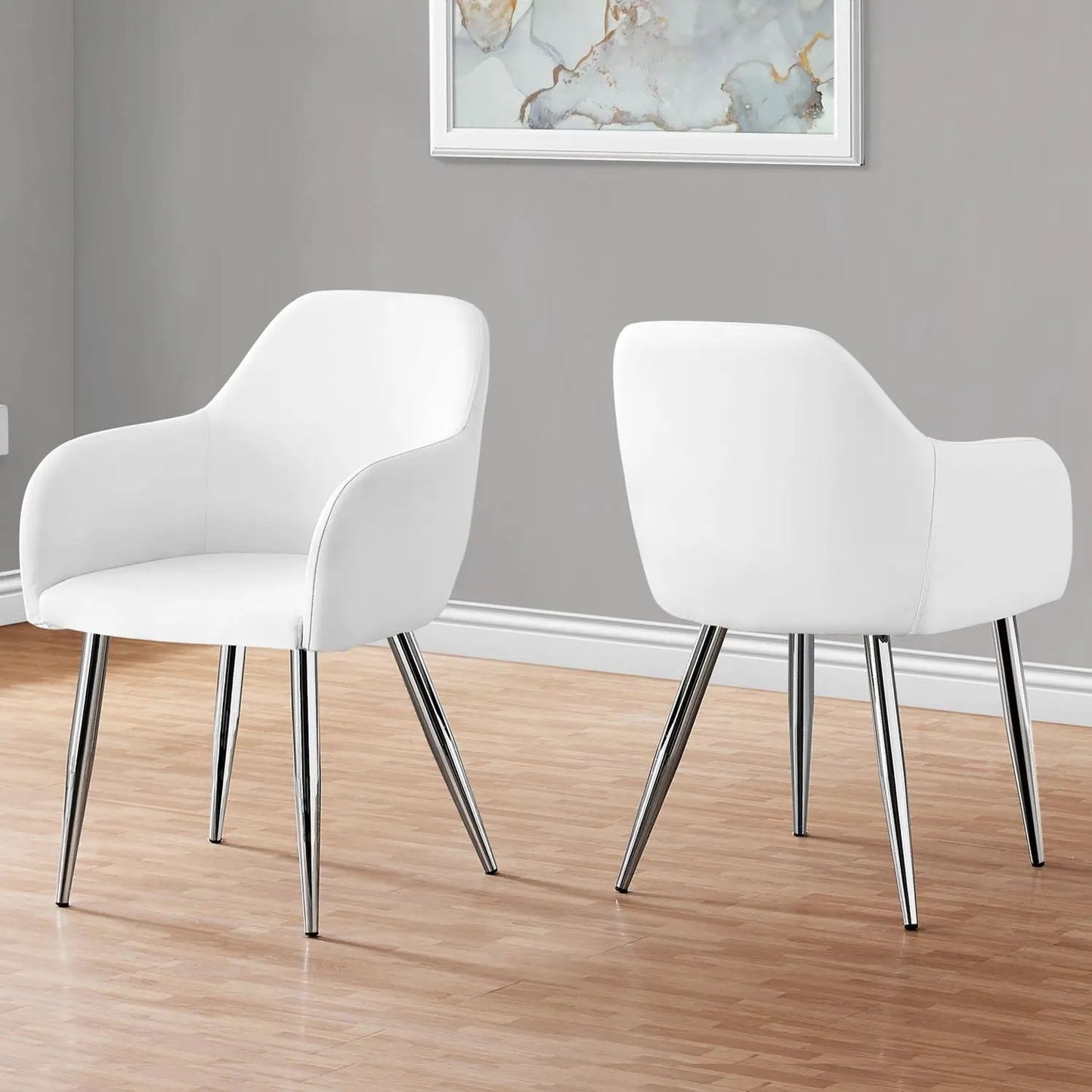 Dining Side Chair set white upholstered curved-back chrome legs Contemporary Unique Piece Furniture on Tampa Home & Garden Store