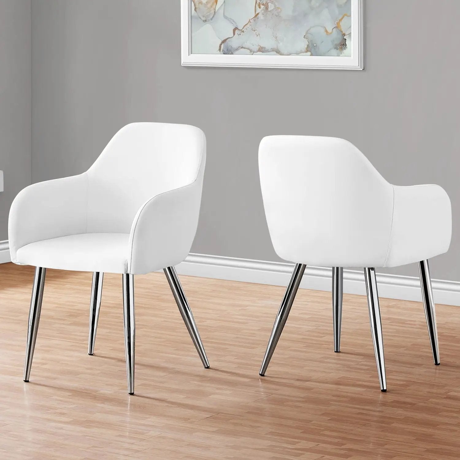 Dining Side Chair set white upholstered curved-back chrome legs Contemporary Unique Piece Furniture on Tampa Home & Garden Store