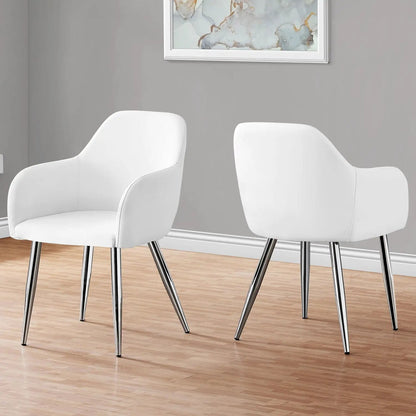 Dining Side Chair set white upholstered curved-back chrome legs Contemporary Unique Piece Furniture on Tampa Home & Garden Store