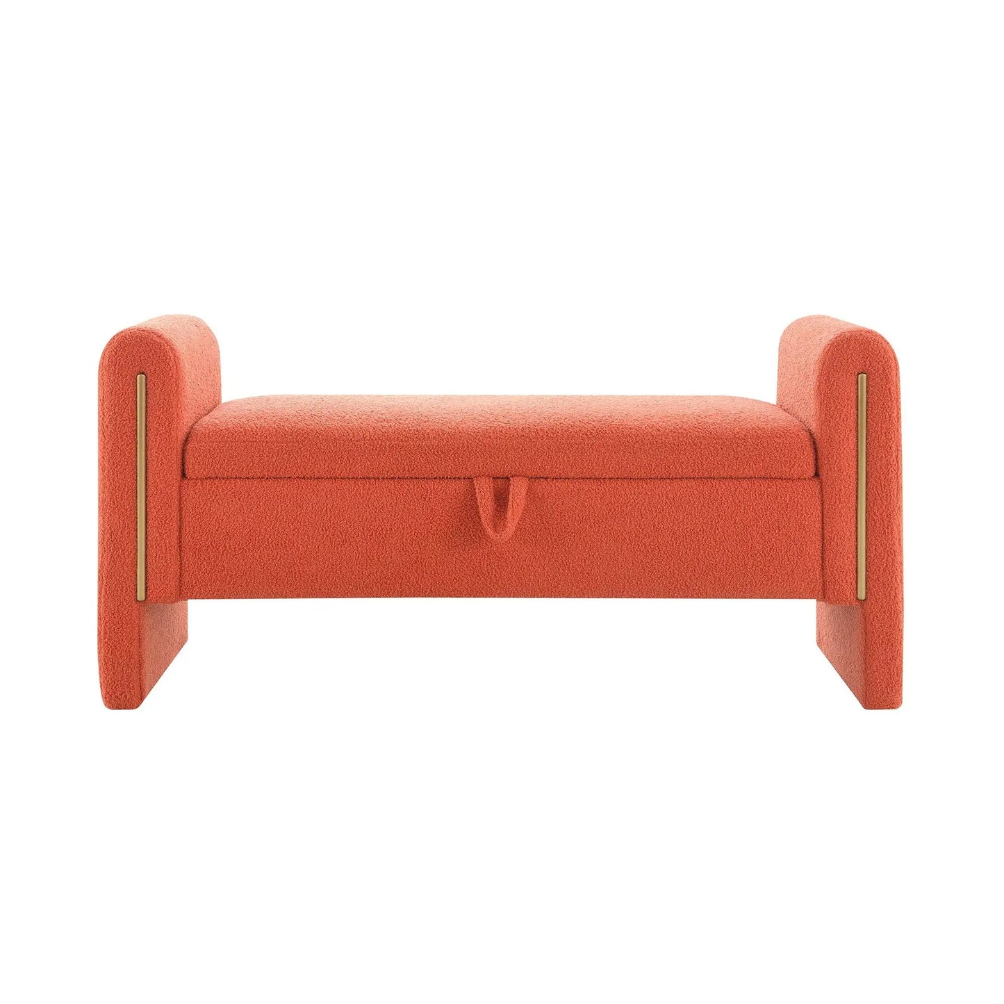 Modern Teddy Upholstered Bed End Bench with Arms in coral fabric on Tampa Home & Garden Store
