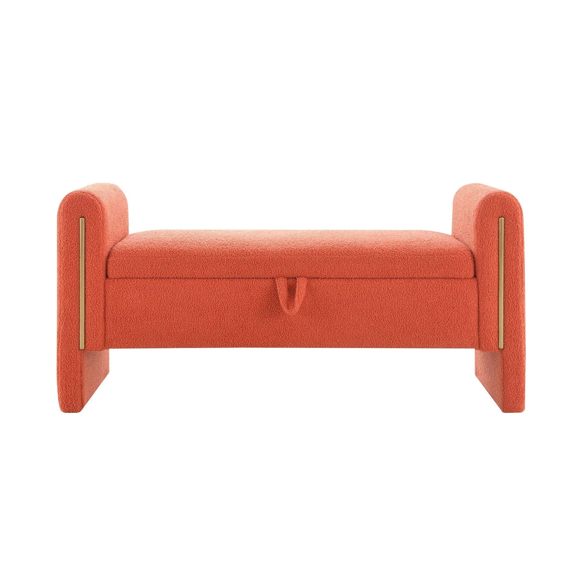 Modern Teddy Upholstered Bed End Bench with Arms in coral fabric on Tampa Home & Garden Store