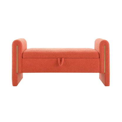 Modern Teddy Upholstered Bed End Bench with Arms in coral fabric on Tampa Home & Garden Store